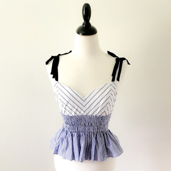 blue and white striped peplum top